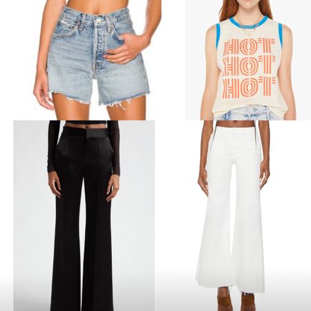 I recently went to Nordstrom’s- and these are my top picks !! 
Satin pants love! So much drama and lays so well. Very flattering (I got sz 4)
Hot tee by mother I’m size small 
Shorts Parker - sz 26 tts 
Mother white jeans I got my true size 26