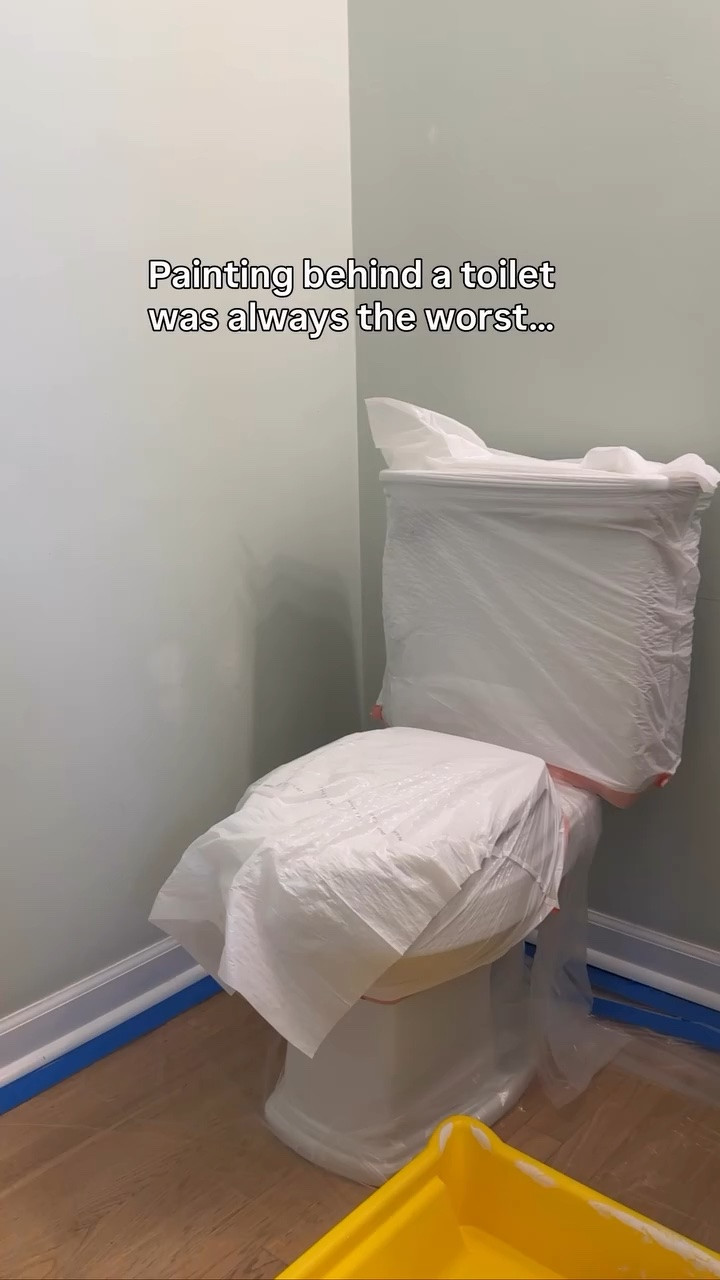 If you’re painting a bathroom, try this simple trick before removing your toilet. Covering it with a large trash bag makes it much easier to cut in and paint behind the toilet while protecting the surface, and I’ve linked all the painting supplies I used for the project.





bathroom painting tips
painting hacks
how to paint a bathroom
paint supplies
paint roller kit
paint brush set
DIY bathroom makeover
home improvement tips
painting tools
wall painting tips
bathroom renovation ideas
DIY home projects
paint prep supplies
interior painting

#LTKHome