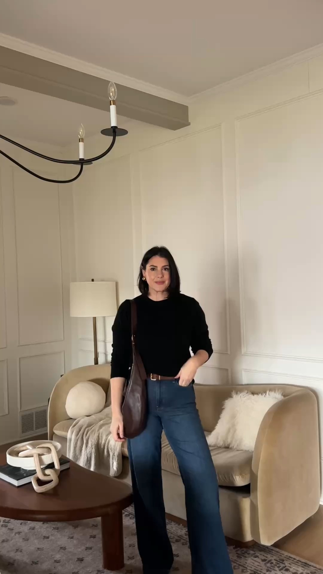 One of my favorite sweaters is this cashmere crew neck from quince. It’s $50 (always!) and such a steal. I’m in the large, I like a relaxed fit.

My jeans are gap! I’m in the 30.