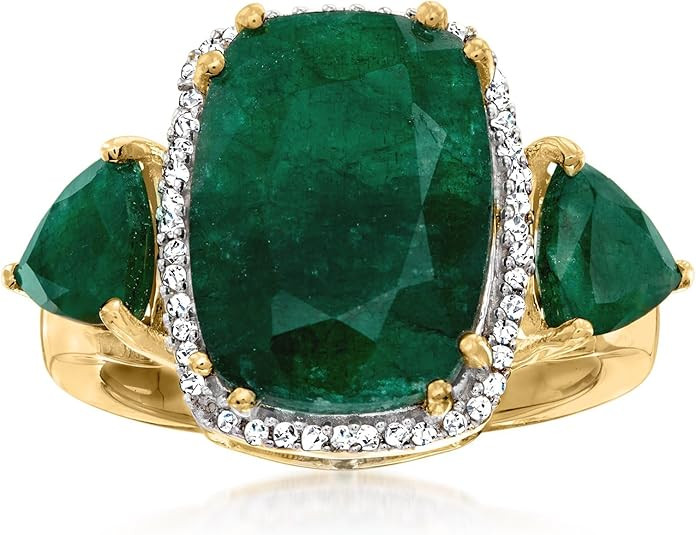 Ross-Simons 7.00 ct. t.w. Emerald and .13 ct. t.w. Diamond Ring in 18kt Gold Over Sterling | Amazon (US)