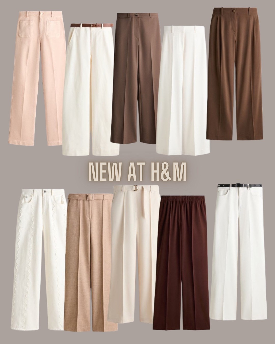 H&M fashion
Spring trousers
Workwear
Wide leg pants
Belted pants
White pants
