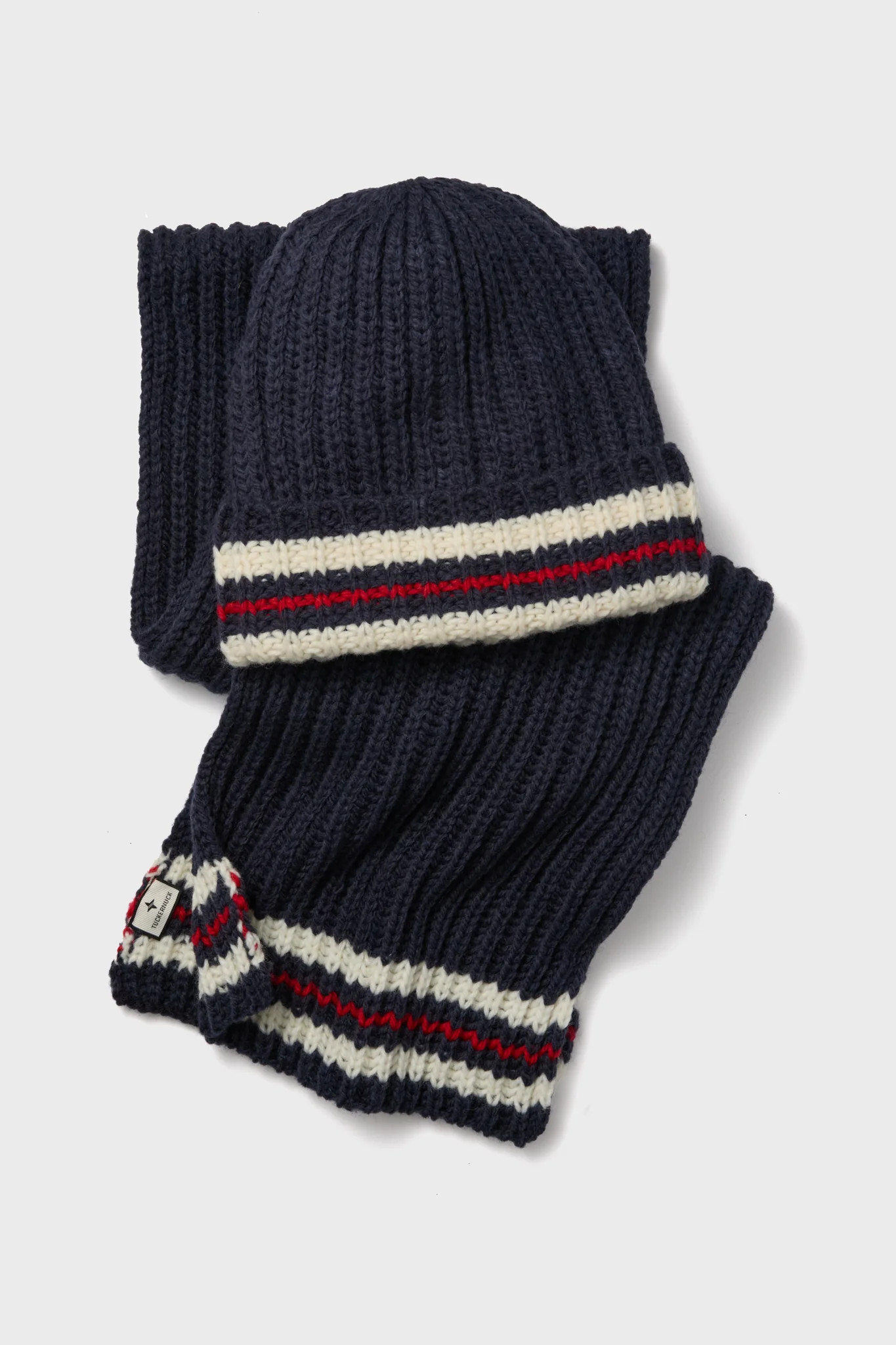 Navy Stripe Chunky Knit Hat and Scarf Set | Tuckernuck (US)
