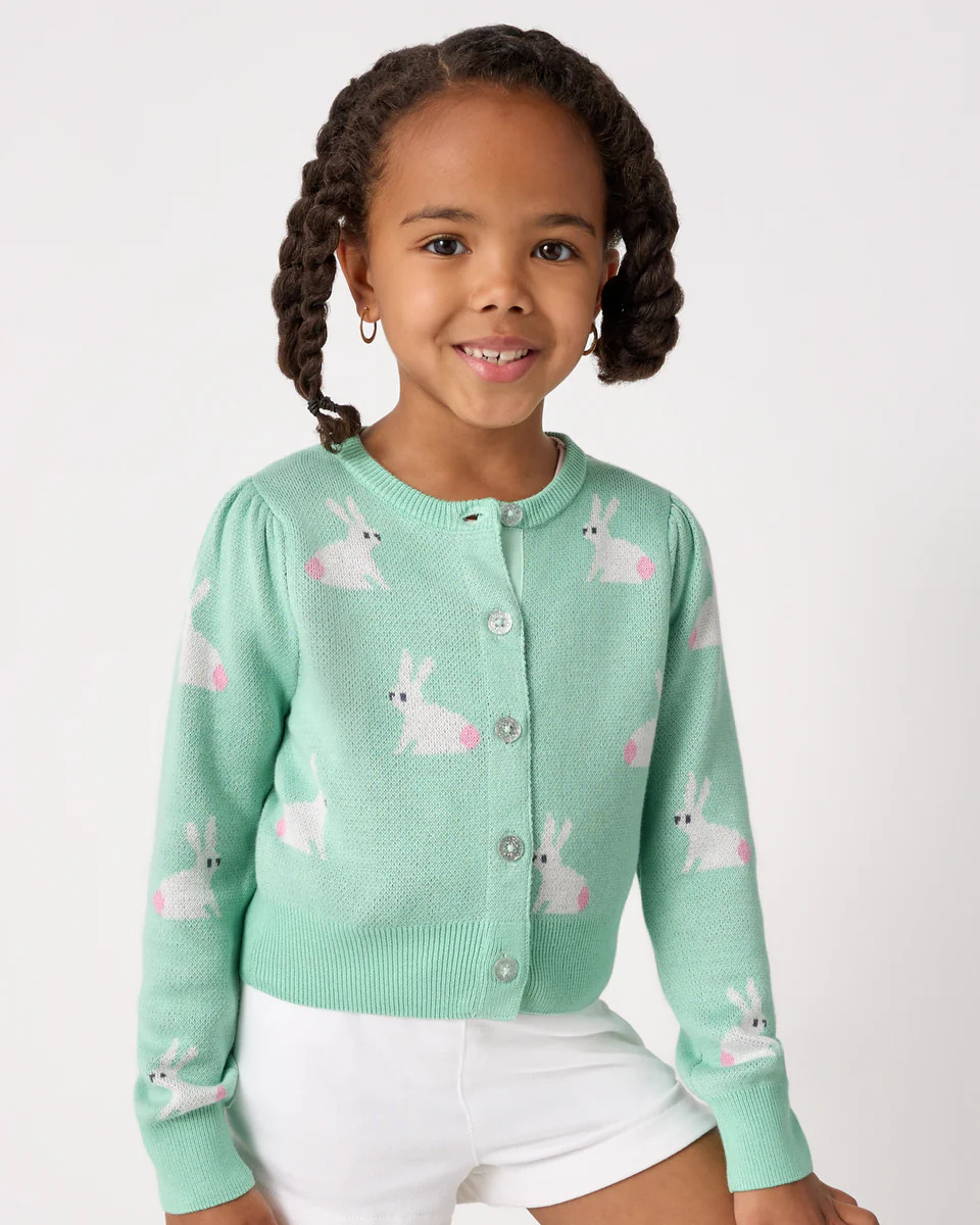 Blush Bunnies Puff Sleeve Cardigan Sweater | Little Sleepies