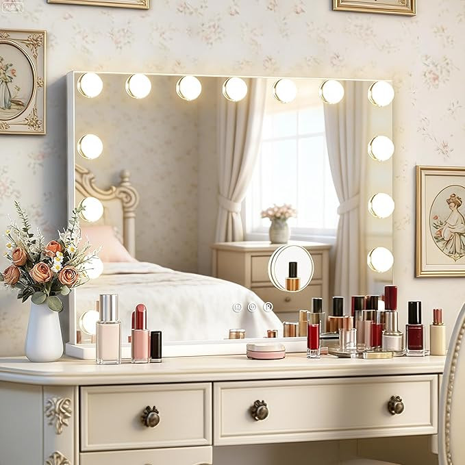 23" x 18" Hollywood Vanity Mirror with Lights, 15 Dimmable Bulbs, 3 Color Lights, Make Up Lighted... | Amazon (US)