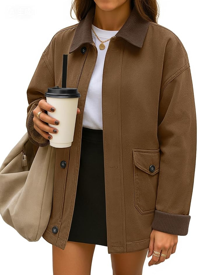 ZESICA Women's Lightweight Cotton Fall Barn Jackets Casual Loose Fit Coat | Amazon (US)