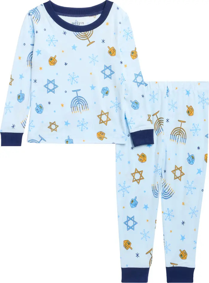 JACLYN Kids' Matching Family Hanukkah Print Fitted Two-Piece Pajamas | Nordstromrack | Nordstrom Rack