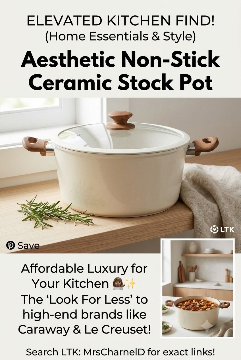 Elevated kitchen essentials on a budget. 👩‍🍳 This cream ceramic stock pot with the wood-effect handles is the perfect blend of functional and aesthetic. It looks so high-end sitting on the stove! Neutral lovers, this one is for you. #KitchenFinds #HomeDecor #NeutralAesthetic
