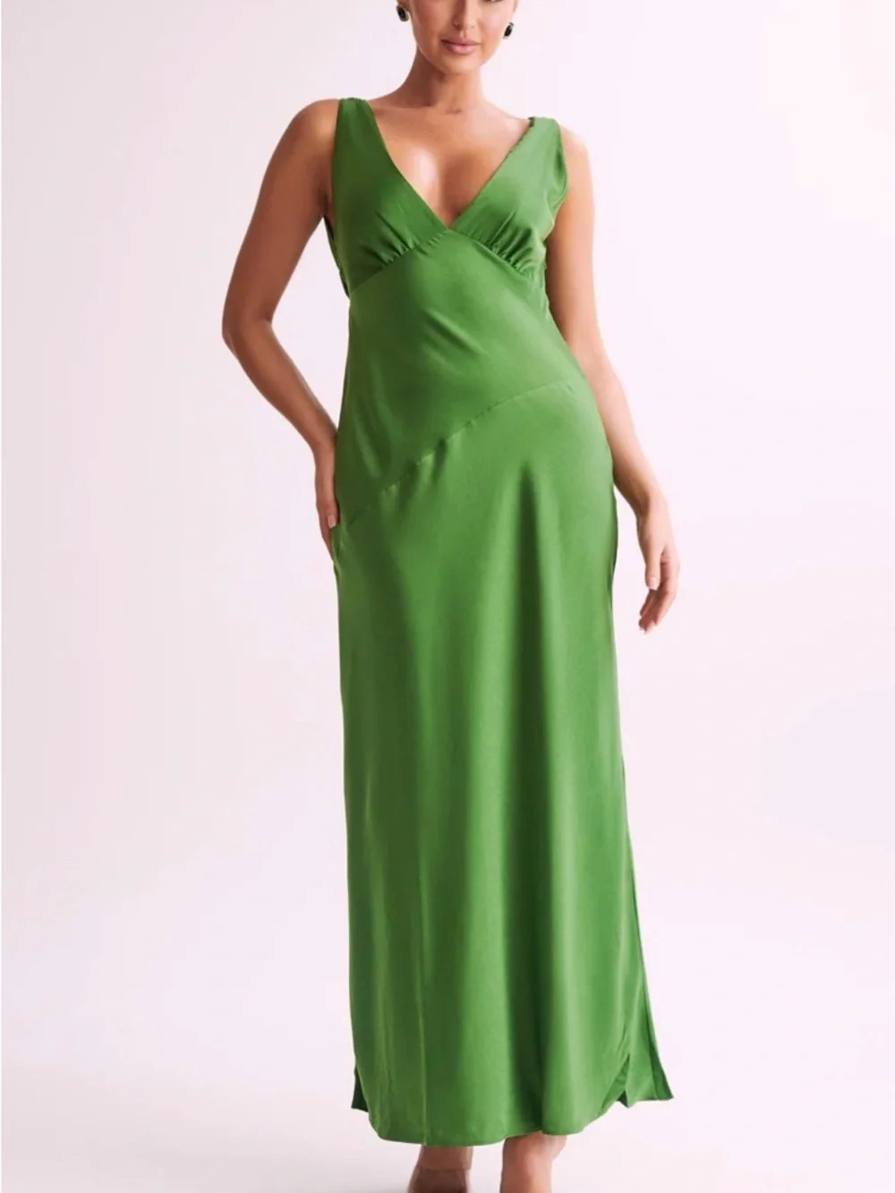 Nadia Emerald Green V-Neck Maxi Dress - Elegant Slip Silhouette | Poshmark