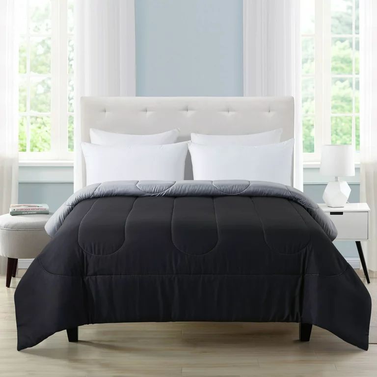 Mainstays Reversible Microfiber Comforter, Black, Full, Queen, Adult, Unisex - Walmart.com | Walmart (US)