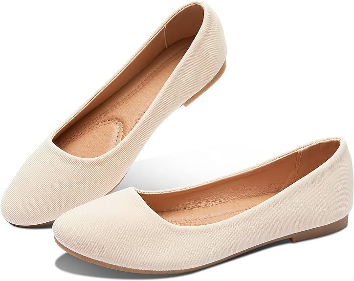 Obtaom Round Toe Women Flat Shoes Slip on Girls Dress Black Ballet Flats | Amazon (US)