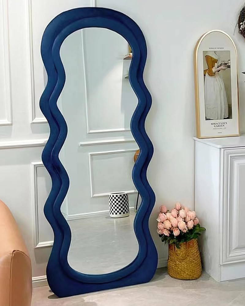 Floor Mirror, Wavy Full Length Mirror, Wave Mirror, Standing Mirror, Large Tall Mirror, Wall Moun... | Amazon (US)