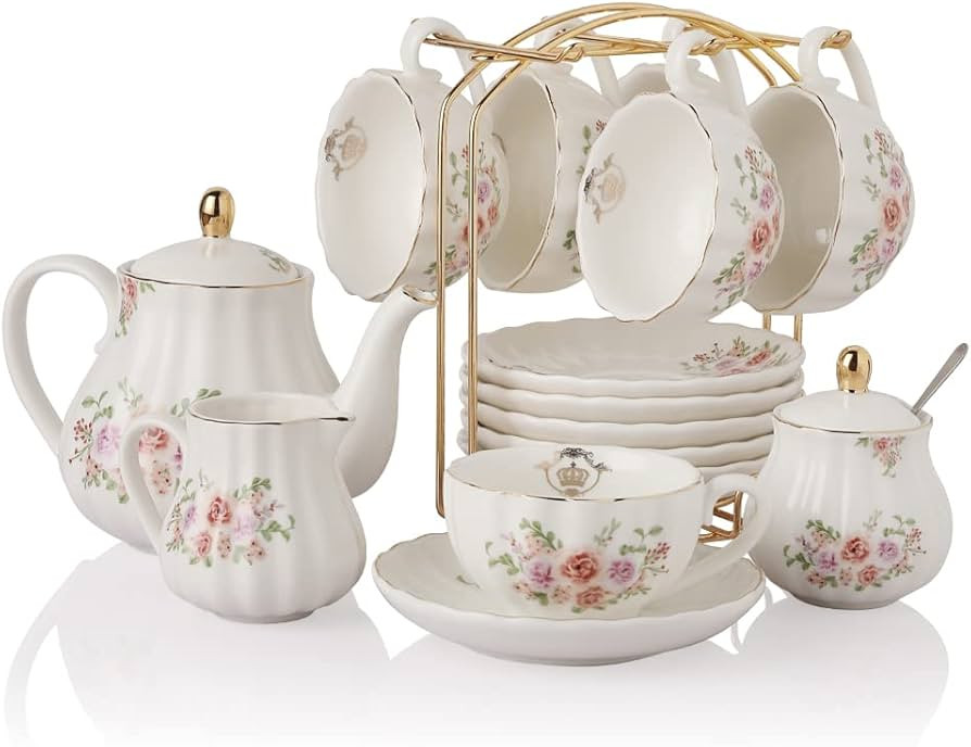Porcelain Tea Sets British Royal Series, 8 OZ Cups & Saucer Service for 6, with Teapot Sugar Bowl... | Amazon (US)