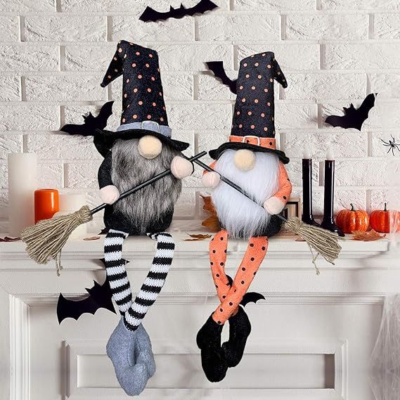 Halloween Witch Gnomes with Broom, Dangle Leg Sitting Fall Autumn Gnomes, Faceless Tomte Hallowee... | Amazon (US)