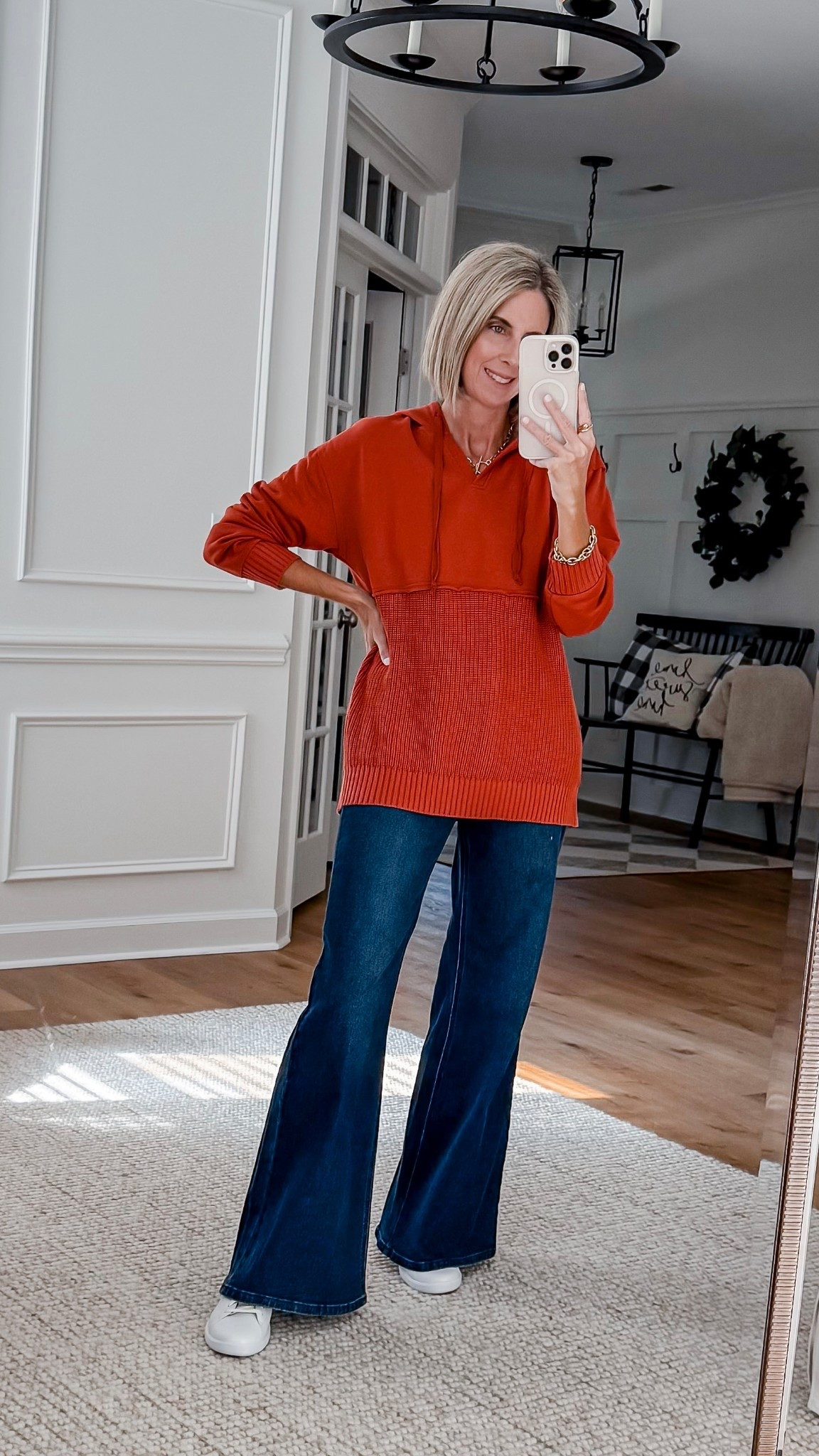 🏷️ Budget friendly fall outfit idea - Mixed media hoodie sweatshirt comes in other colors wearing a small 
High rise wide leg jeans wearing a 4 

#LTKFindsUnder50 #LTKSeasonal #LTKHalloween
