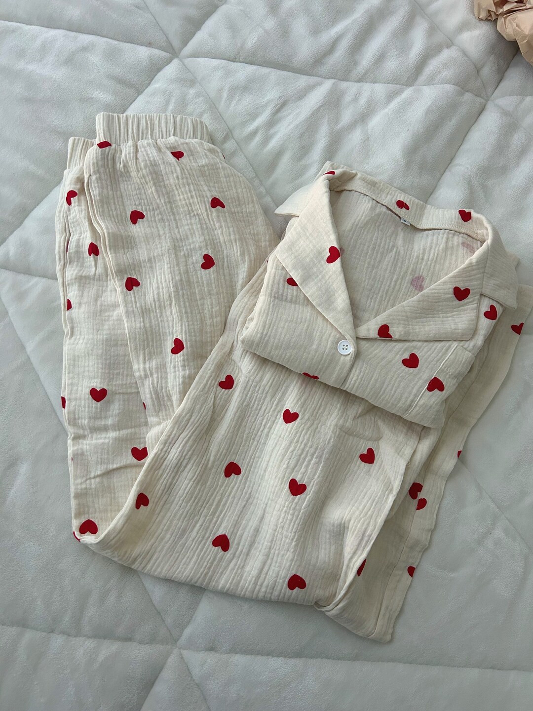 Valentines Day Pink Hearts Sheer Pajamas Set Printed Women Pajamas Set Sleepwear Pjs Women Set Co... | Etsy (US)