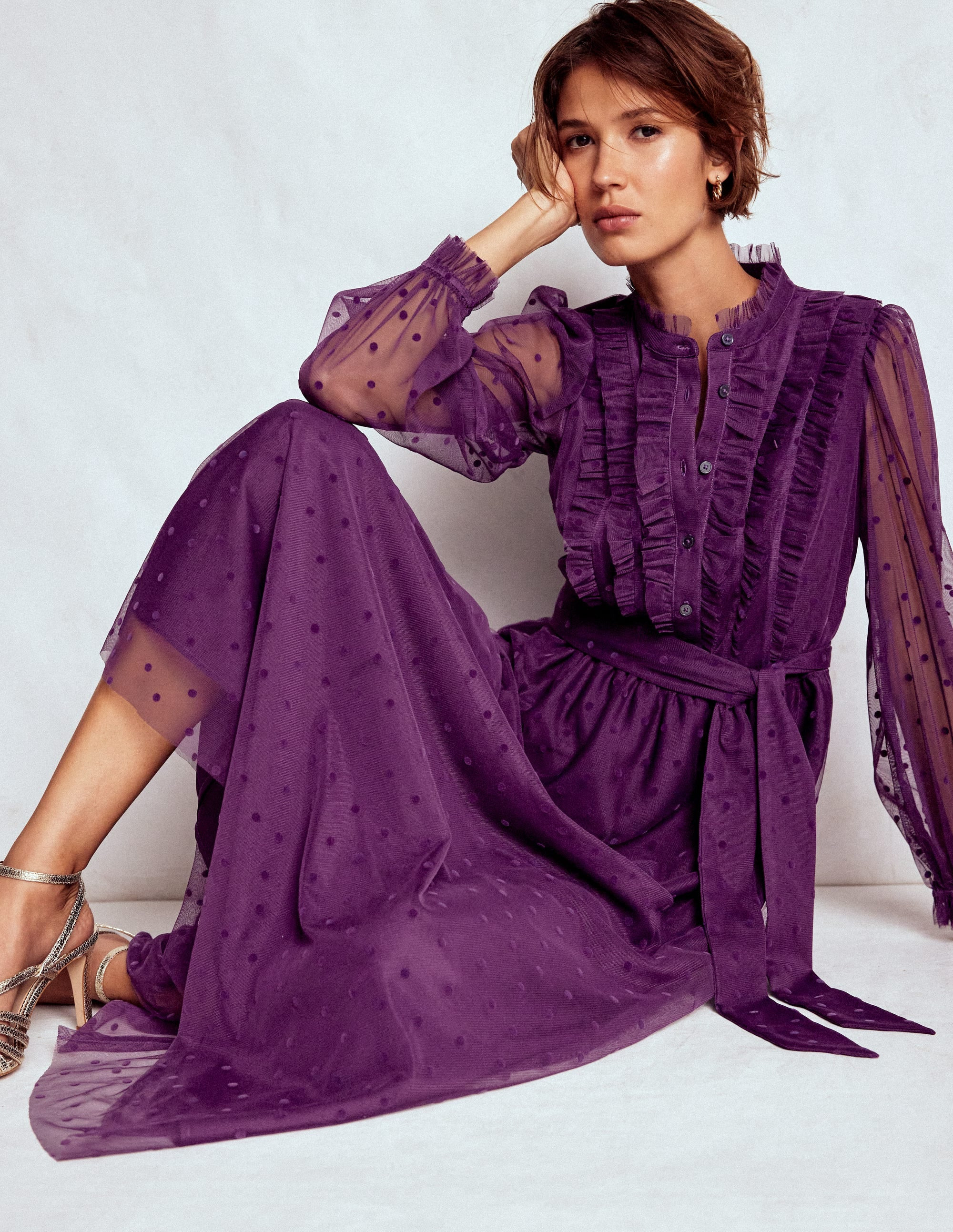 Tulle Ruffle Maxi Dress-Viola Purple | Boden (US)