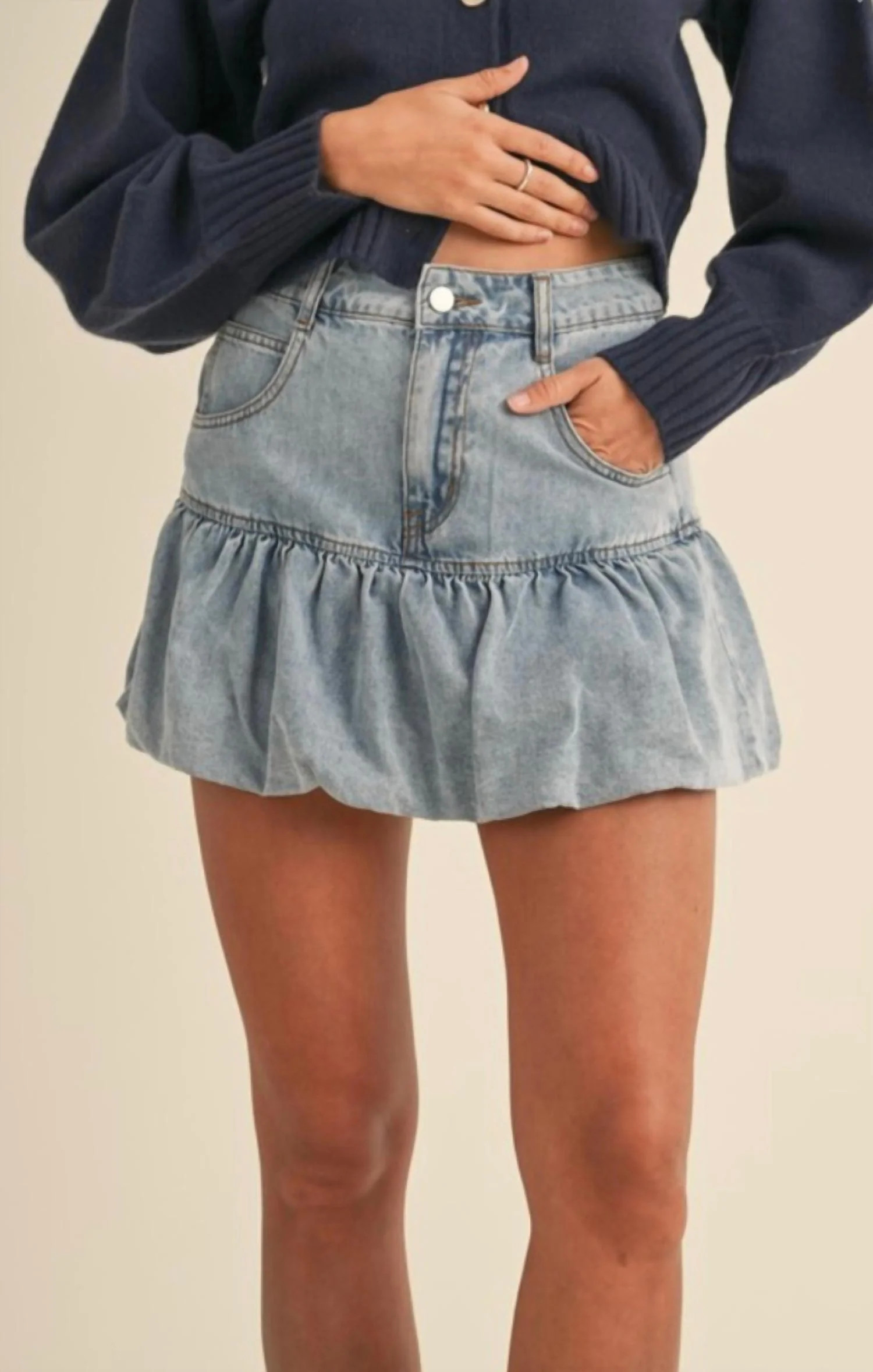 Bubble Hem Skirt In Denim Blue | Shop Simon