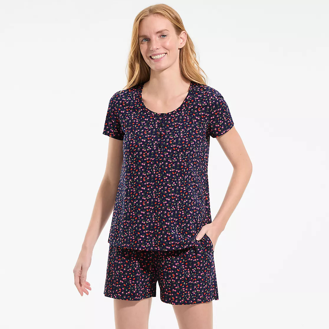 Women's Knit 2 Piece Pajama Set - Short Sleeve Top and Shorts | Lands' End (US)