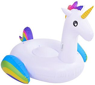 Pool Central 85.5"" Inflatable White Unicorn Poo l Float | QVC