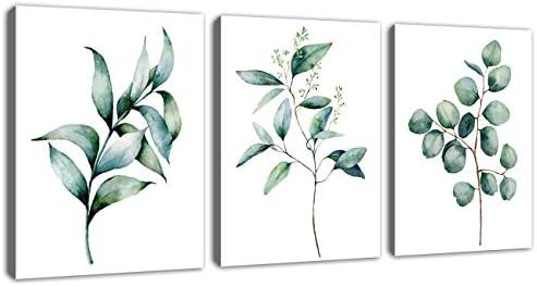 Green Leaf Wall Art Canvas Pictures Bathroom Wall Decor Modern Botanical Watercolor Painting Euca... | Amazon (US)