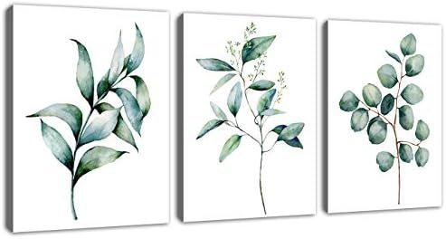 Green Leaf Wall Art Canvas Pictures Bathroom Wall Decor Modern Botanical Watercolor Painting Euca... | Amazon (US)