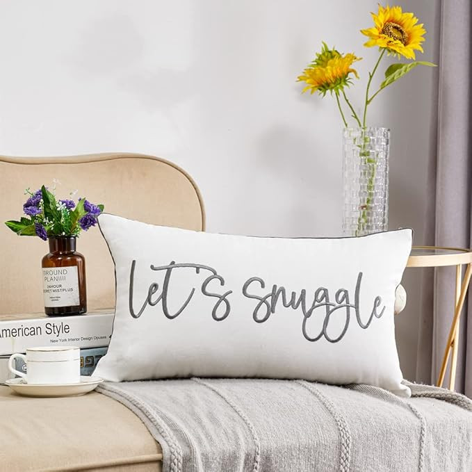 Sunkifover Decorative Lumbar Pillow Covers 12x20 Inches, Soft Solid Rectangular Embroidered Recta... | Amazon (US)