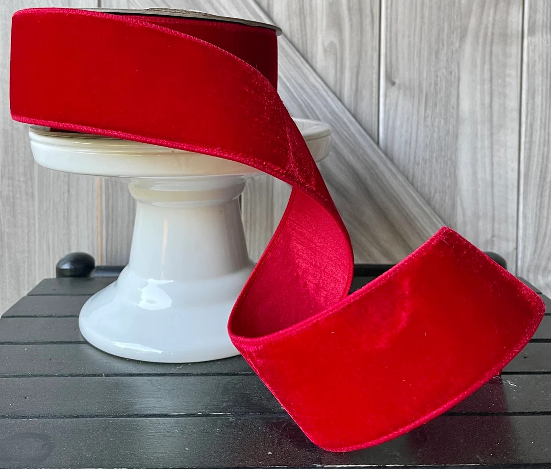 D Stevens, 10 Yards, 2.5 Inch Wired Ribbon, Red Velvet Ribbon, Red Ribbon, Velvet Ribbon, Holiday... | Etsy (US)