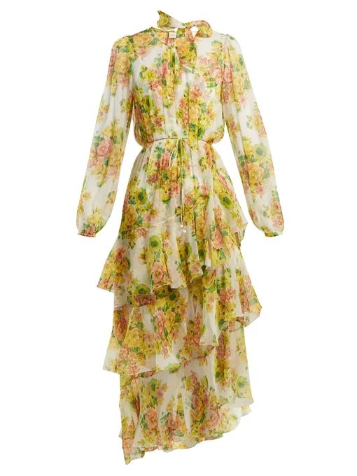 Golden floral-print silk dress | Zimmermann | Matches (UK)