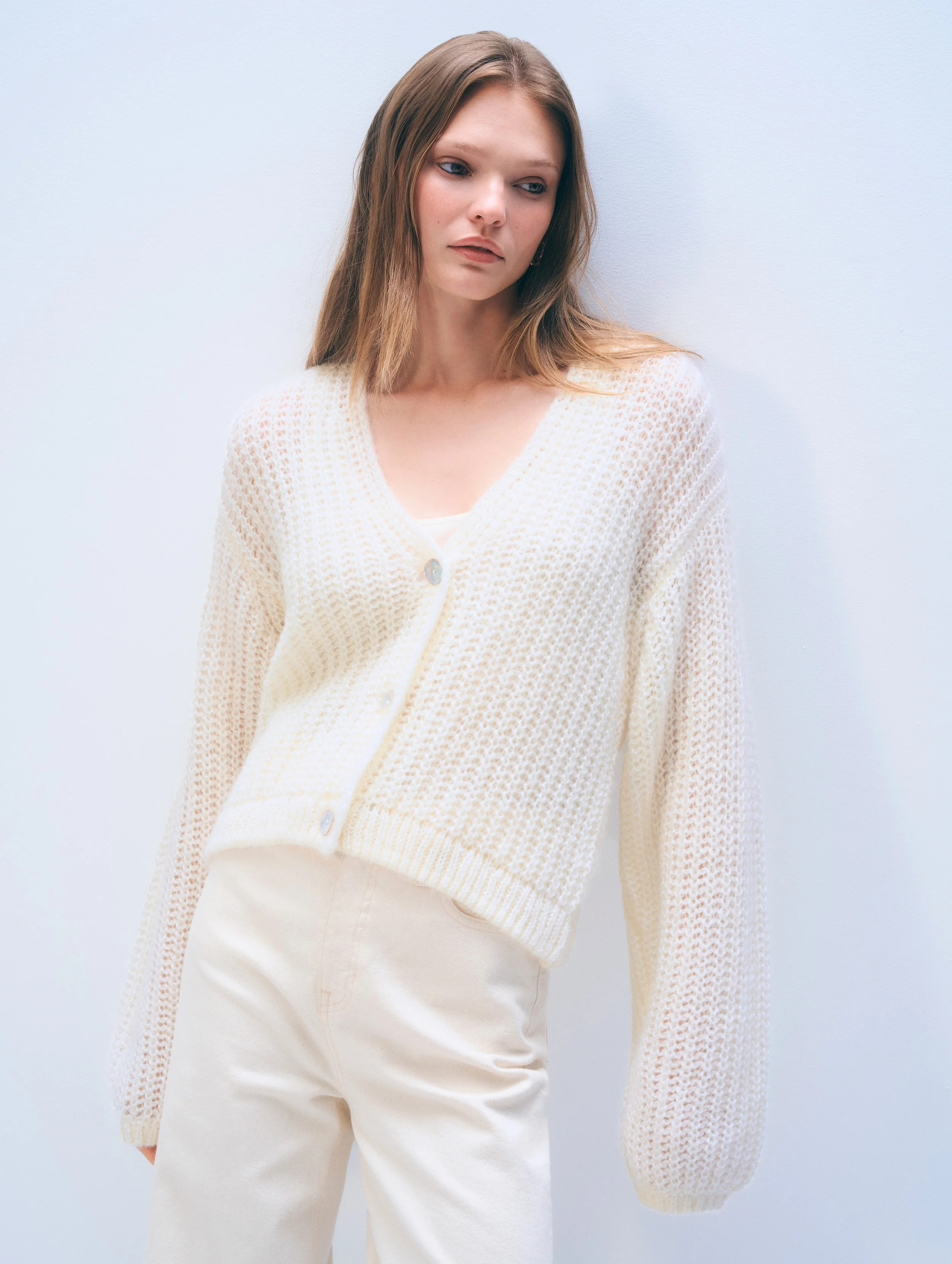 Mohair Luxe Open Cardigan | Ivory | White and Warren
