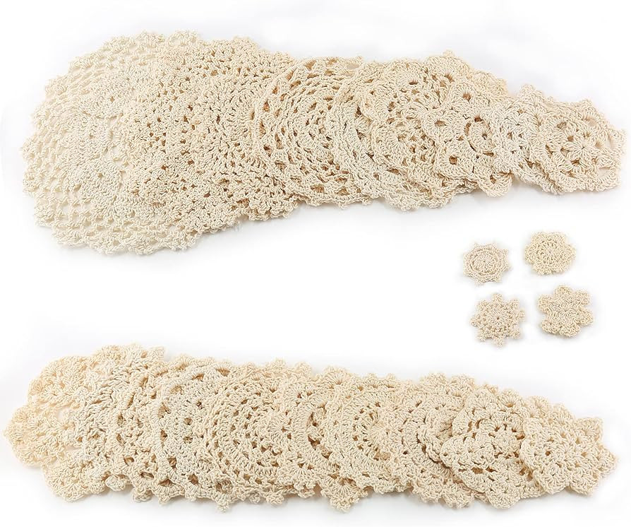 24 Pcs Hand Crochet Lace Doilies, Handmade Vintage Round Lace Doilies Placemats Snowflake Mini Do... | Amazon (US)