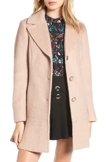 Women's Kensie Notch Lapel Peplum Coat, Size Small - Beige | Nordstrom