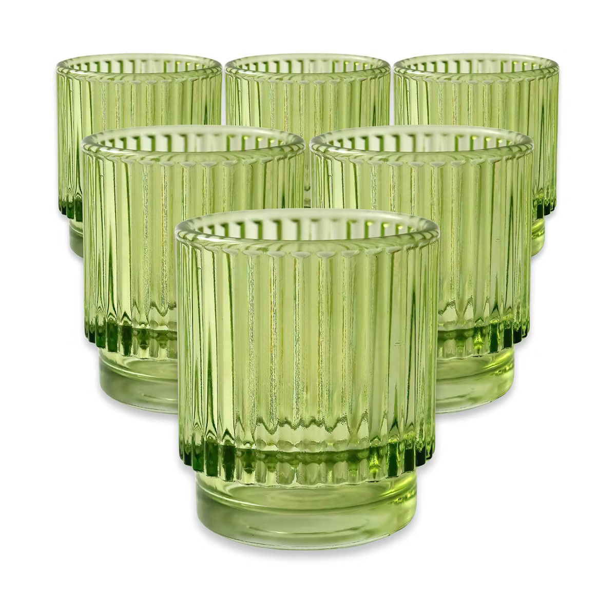 Kate Aspen Ribbed Green Glass Votive Candle Holder (Set of 6) | 27206GN | Target