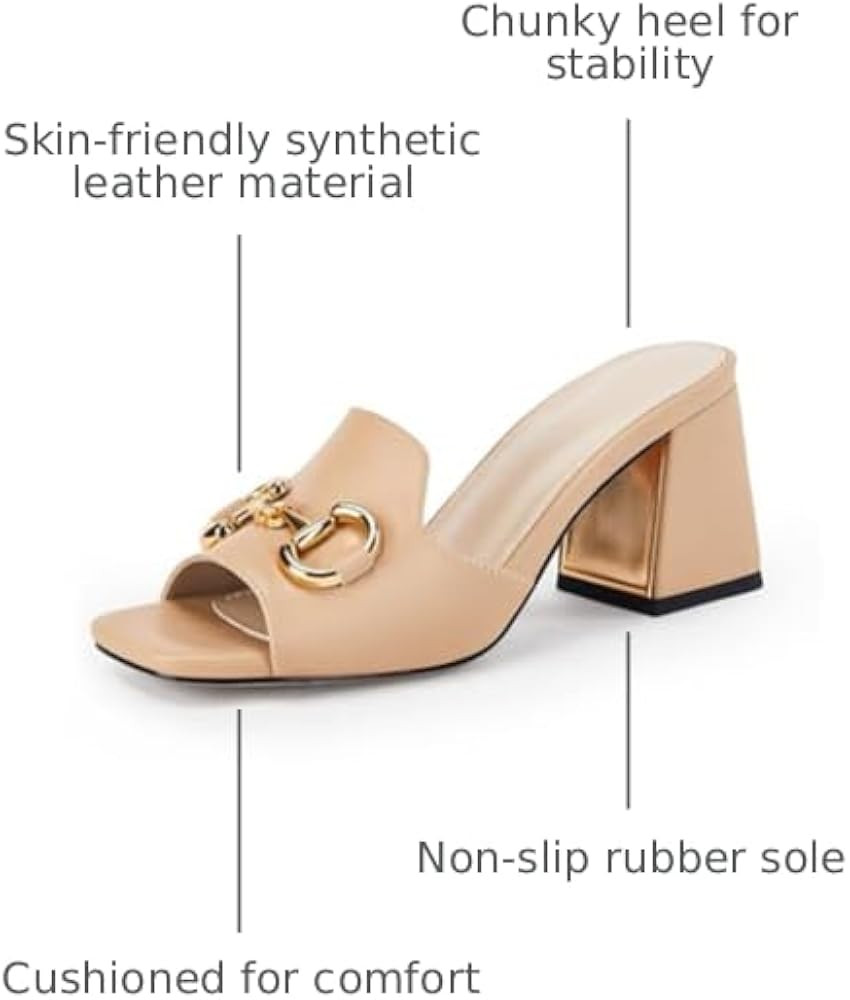 gihubafuil Women's Sandals Peep Toe Slides Chunky Heel Mules Single Band Comfort Slip-on Shoes wi... | Amazon (US)