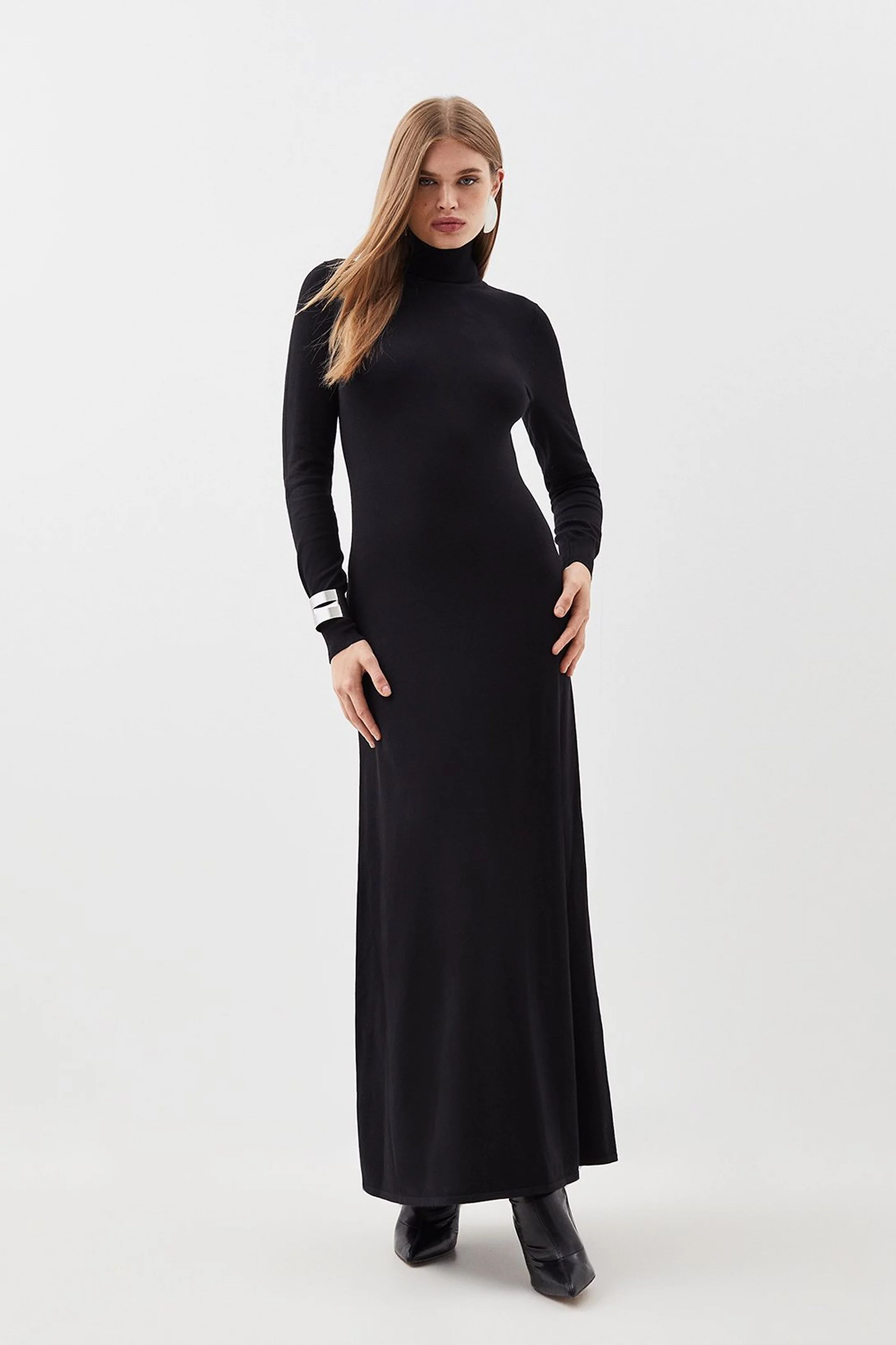 Viscose Blend High Neck Knitted Maxi Dress | Karen Millen US