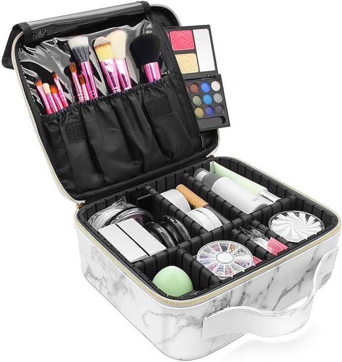 Marble Makeup Organizers and Storage,LKE Cosmetic Bags Waterproof Marble Travel Makeup Train Case... | Amazon (US)