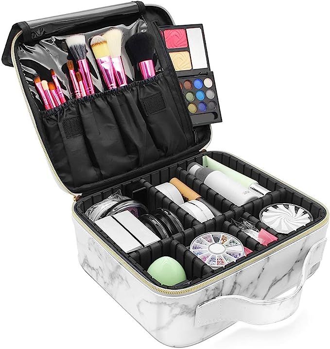 Marble Makeup Organizers and Storage,LKE Cosmetic Bags Waterproof Marble Travel Makeup Train Case... | Amazon (US)