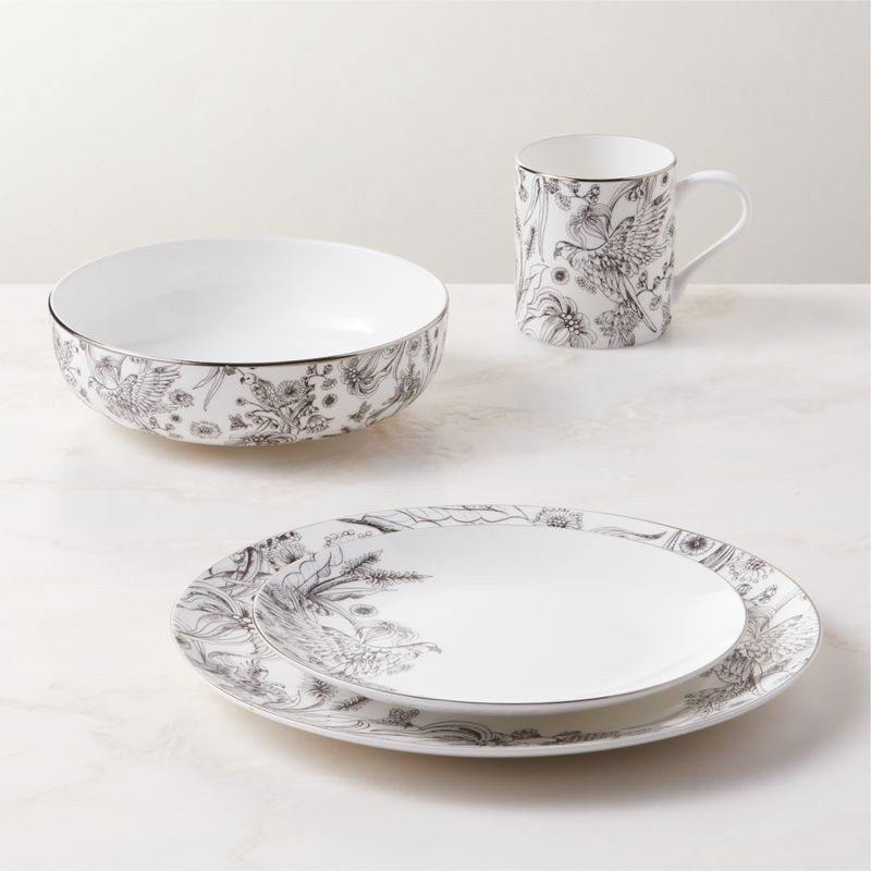 Le Paradis 4-Piece White and Silver Dinnerware Set with Pasta Bowl | CB2 | CB2