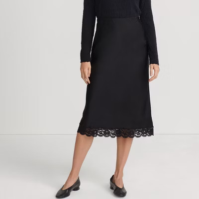 Lands' End Women's Satin Lace Trim Midi Skirt - 18 - Black | Target