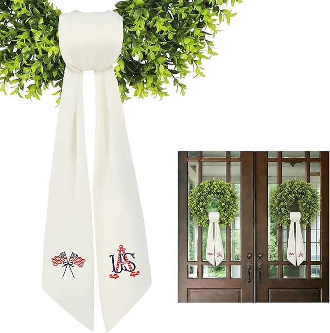 Patriotic USA Flag Wreath Sash for Front Door (59" Long) - Embroidered Americana Design for Boxwo... | Amazon (US)