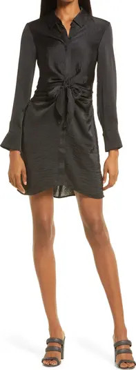 Tie Waist Long Sleeve Satin Shirtdress | Nordstrom