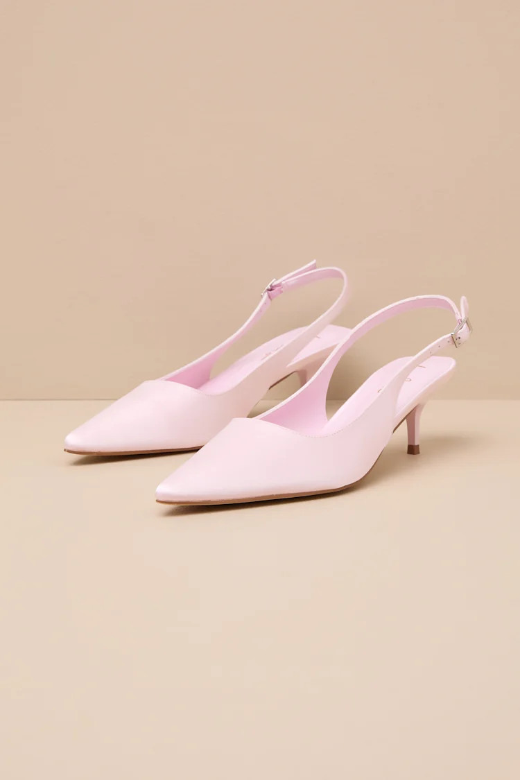 Agnesca Baby Pink Satin Slingback Kitten Heel Pumps | Lulus