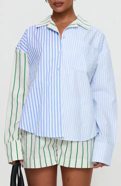 Princess Polly Get The Picture Mixed Stripe Recycled Cotton Button-Up Shirt in Blue at Nordstrom, Size 6 | Nordstrom
