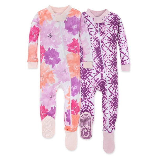 Watercolor Spring Organic Cotton Snug Fit Footed Sleeper 2 Pack | Burts Bees Baby