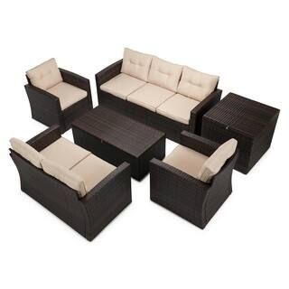 EDYO LIVING 6-Piece Wicker Patio Conversation Set with Beige Cushions-HY3615DBBG - The Home Depot | The Home Depot