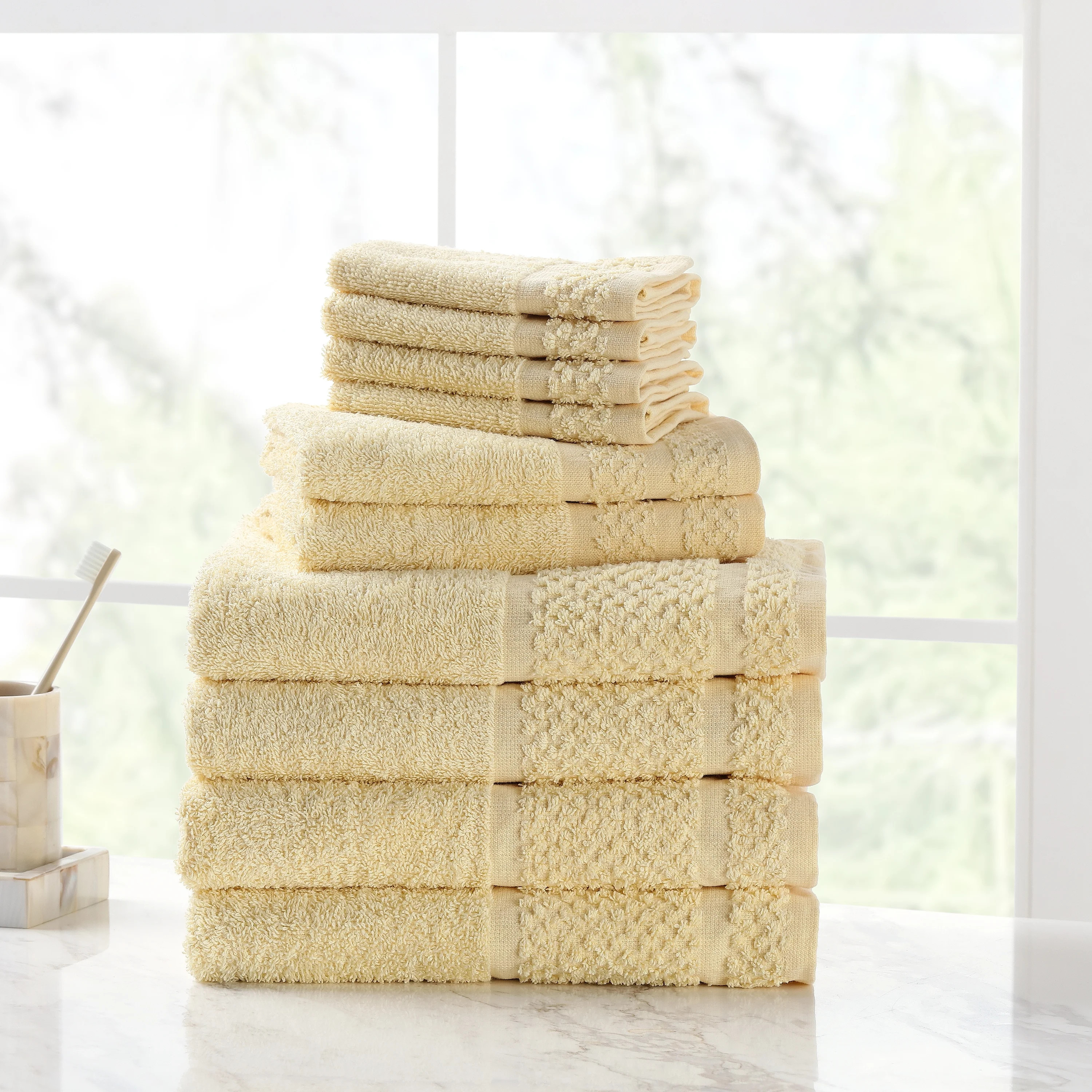 Mainstays 10 Piece Bath Towel Set with Upgraded Softness & Durability, Soft Yellow | Walmart (US)