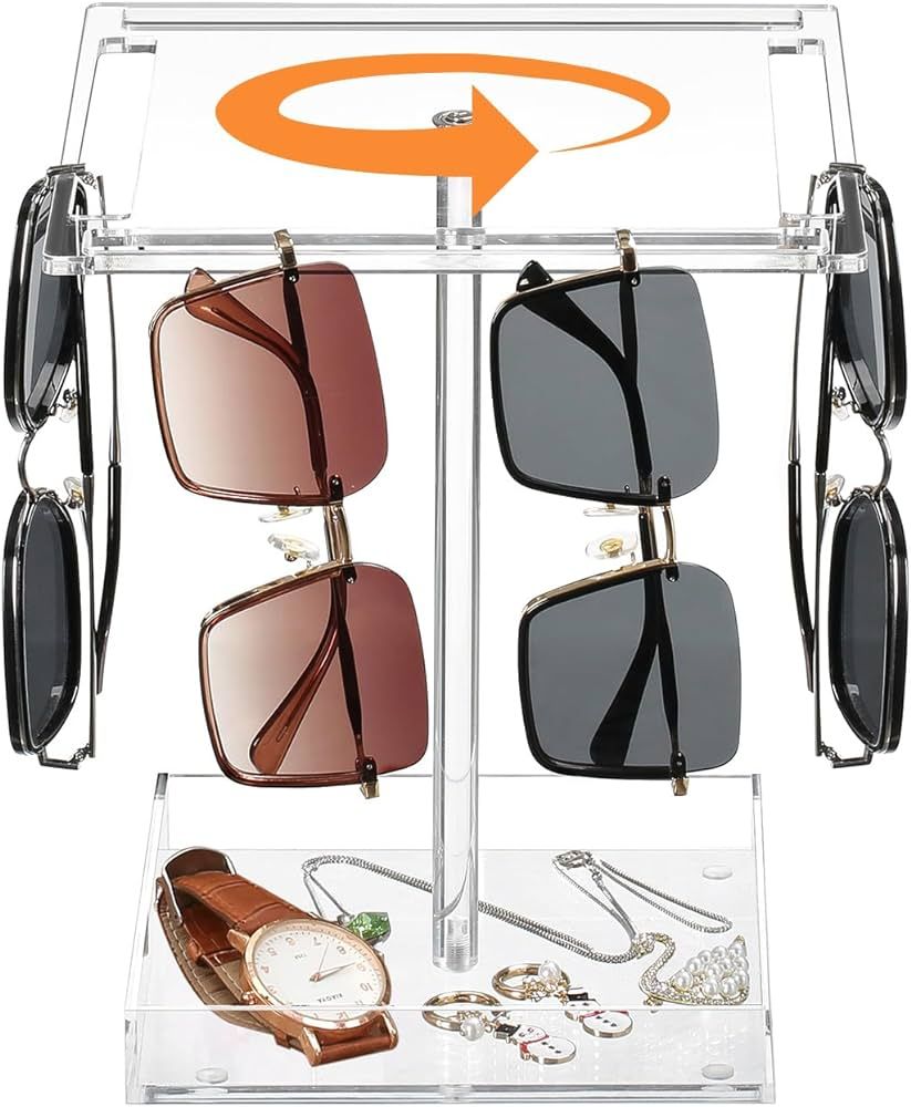 Wanapure 360 Rotating Acrylic Sunglasses Holder Stand, Sunglasses Organizer Storage with Base, Cl... | Amazon (US)
