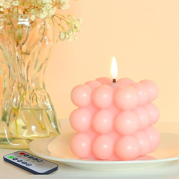 duduta Pink Flameless Bubble Candles with Remote Timer, 3 in x 3 in Flickering LED Wax Cube Candl... | Amazon (CA)