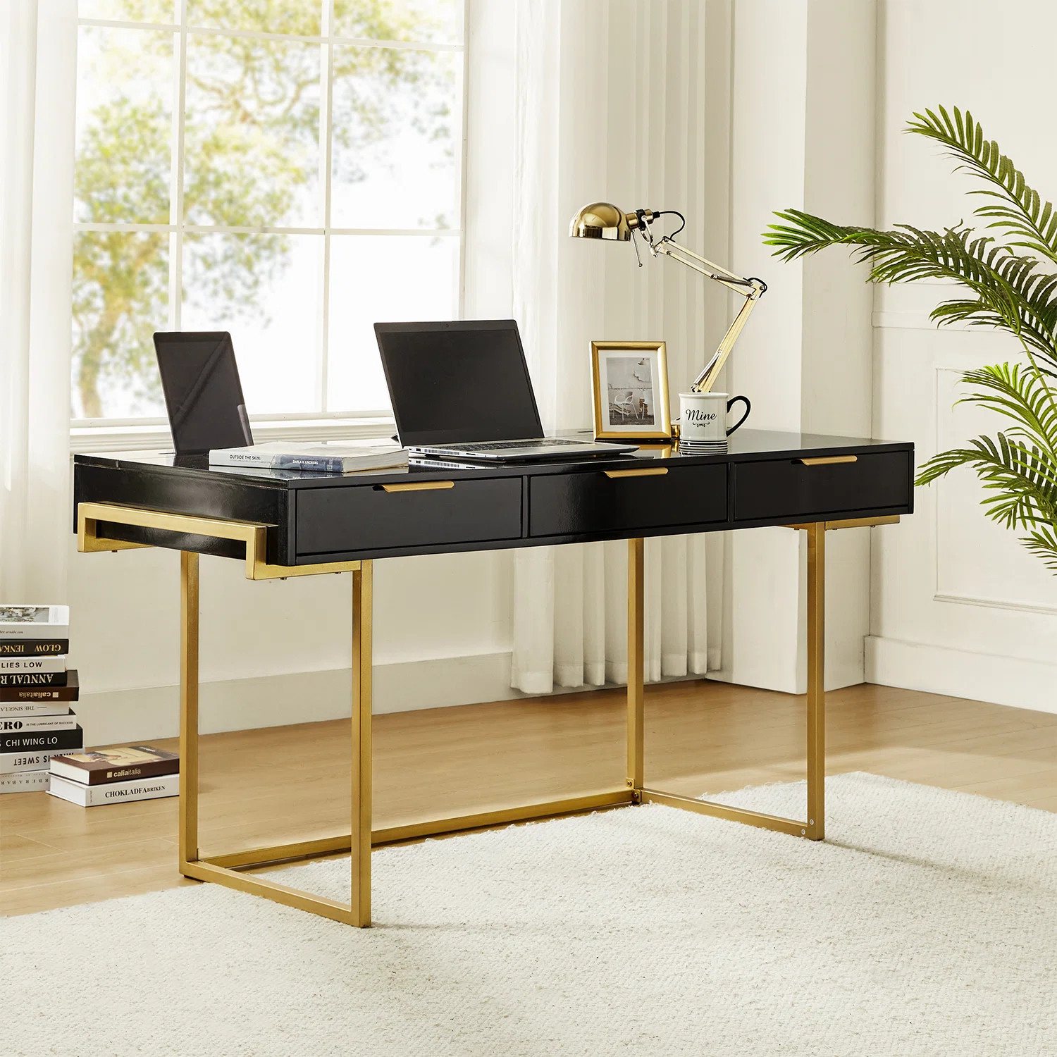 Rothi Modern 62'' W Rectangle Writing Desk with Built-in Charging Station and Cable Management an... | Wayfair North America