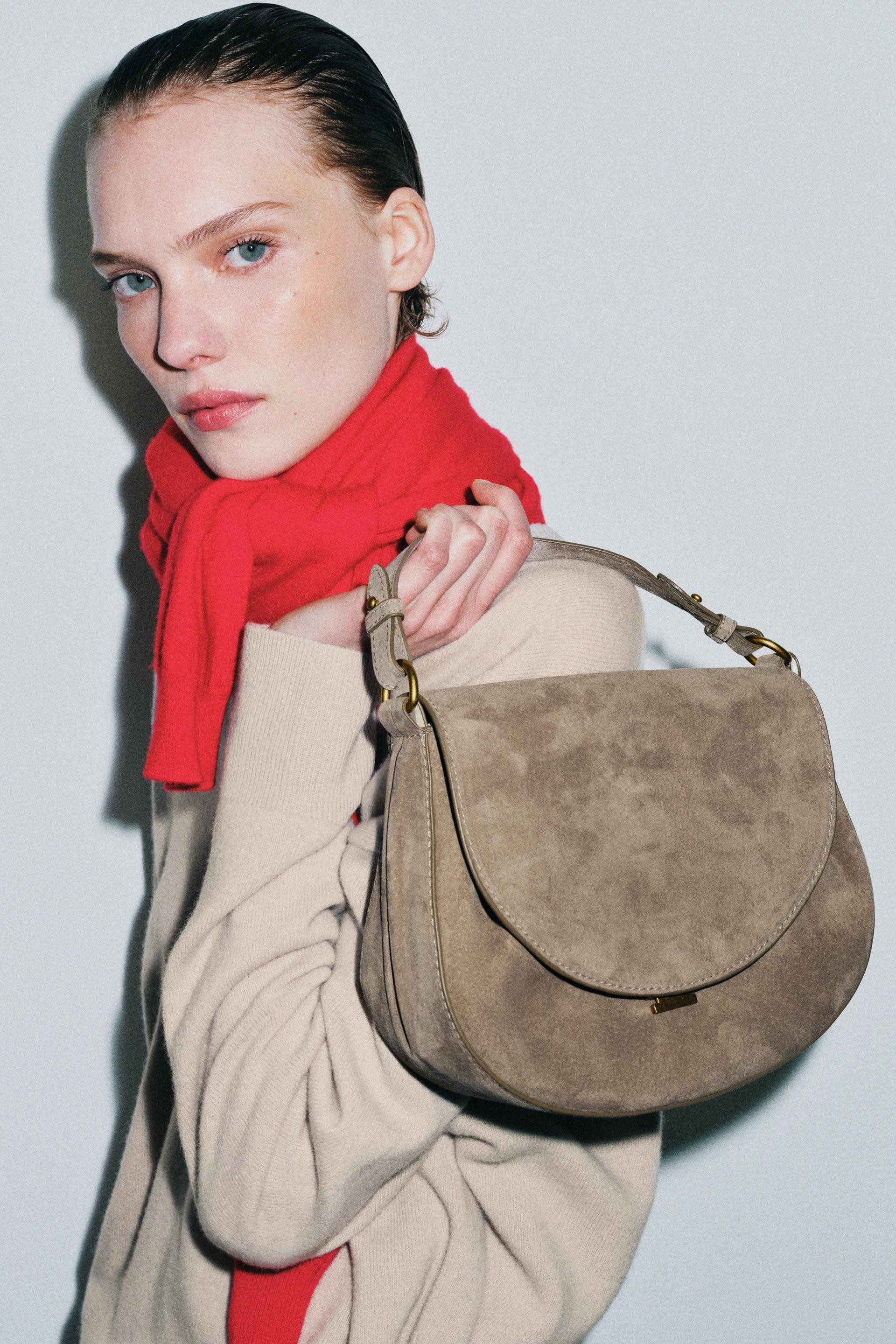 Zara - Leather Flap Crossbody Bag - Gray - One Size Only - Woman | Zara US