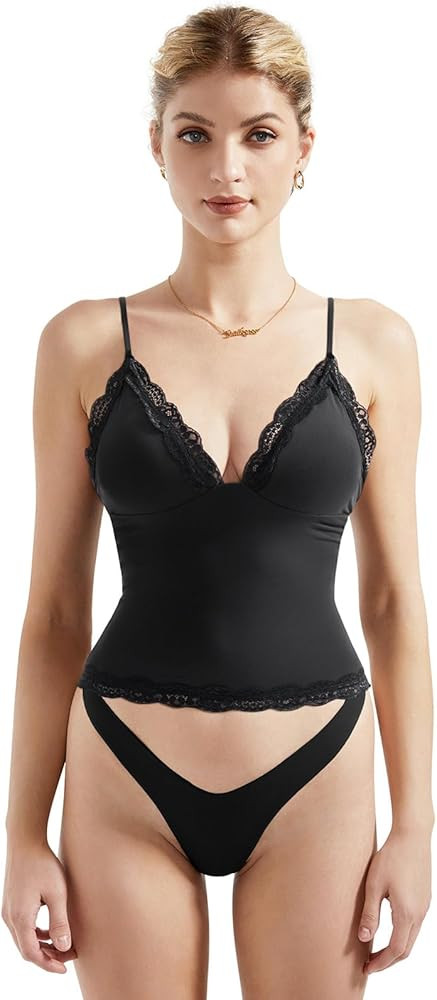 SUUKSESS Women Sexy Deep V Neck Sleeveless Fitted Basic Tops Y2K Tank Top Cami | Amazon (US)